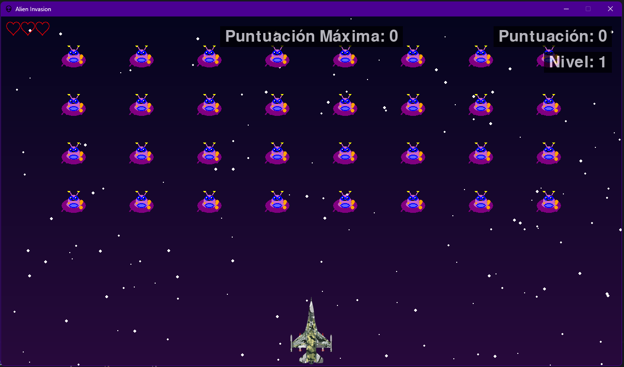 Alien Invasion mostrando diferentes tipos de alienígenas en niveles avanzados