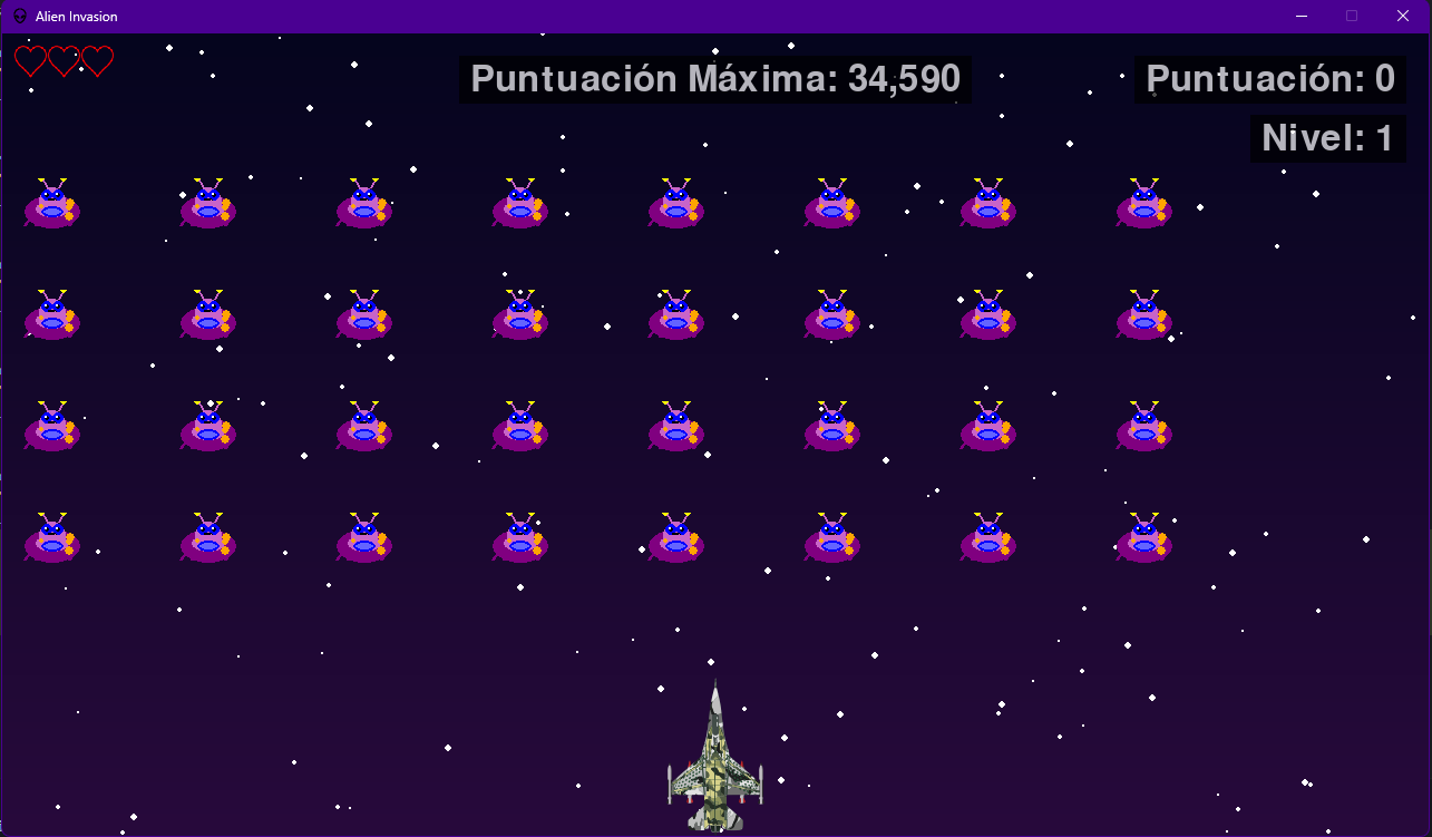 Alien Invasion con interfaz en español mostrando la puntuación máxima